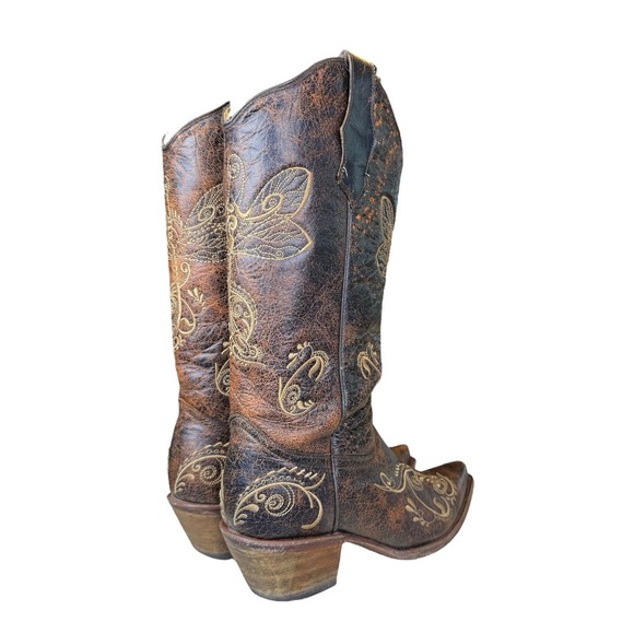Circle G Western Boots Women's 8M L5001 Brown Leather Embroidered Dragonfly - Picture 8 of 13